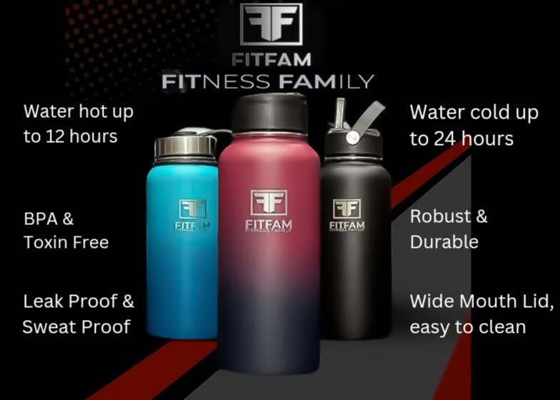 FITFAM Fitness Family 1L Stainless Steel Insulated Water Bottle